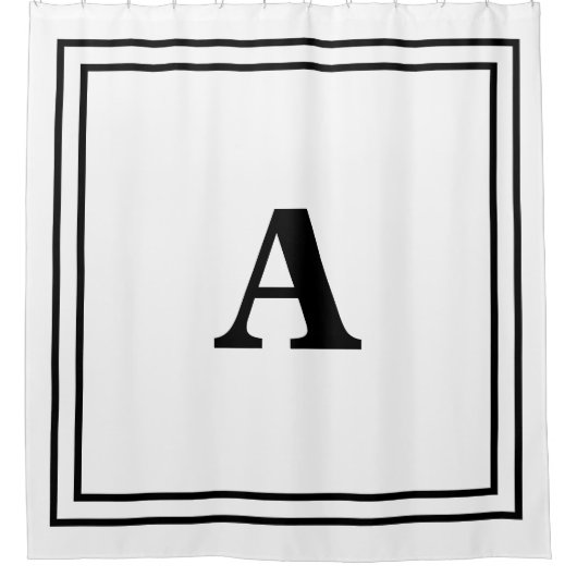 Monogram Initials Schwarz-weiß Minimal Moderner Na Duschvorhang (Vorderseite)