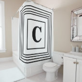 Monogram Initials Schwarz-weiß Striped Individuell Duschvorhang (Beispiel)