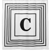 Monogram Initials Schwarz-weiß Striped Individuell Duschvorhang (Vorderseite)