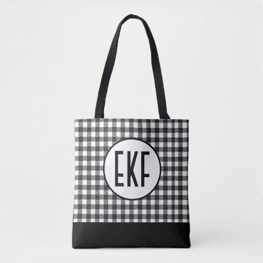 Monogram Initials Schwarz-weißes Kariertes Geschen Tasche (Vorderseite)