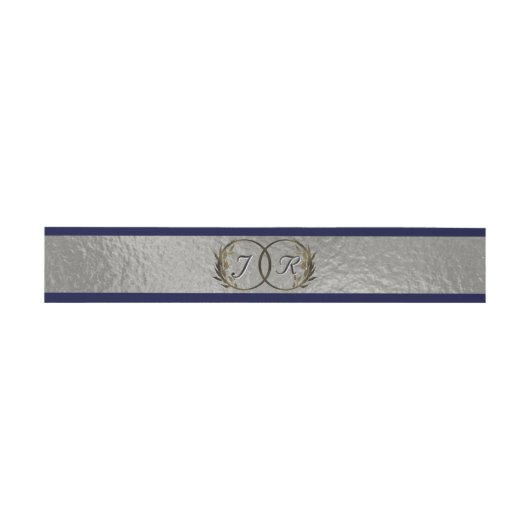 Monogram Initials Silver Ribbon Wedding Einladungsbanderole (Flach)
