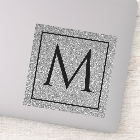 Monogram Initials Silvery Gray Glitzer Individuell Aufkleber (Detail)