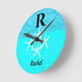 Monogram Initials Starfish Aquamarin Türkisblende Runde Wanduhr (Winkel)