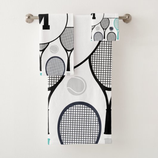 Monogram Initials Tennis Rackets Balls Elegant Badhandtuch Set (Insitu)