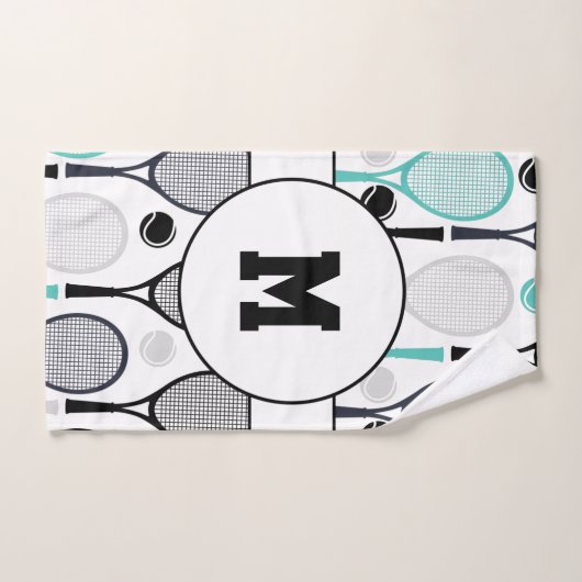 Monogram Initials Tennis Rackets Balls Elegant Badhandtuch Set (Handtuch)