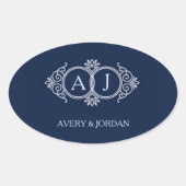Monogram initials wedding frame minimal design ovaler aufkleber (Vorderseite)