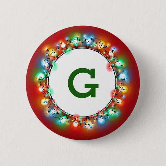 Monogram Inside Ring of Christmas Light Bulbs Button (Vorderseite)