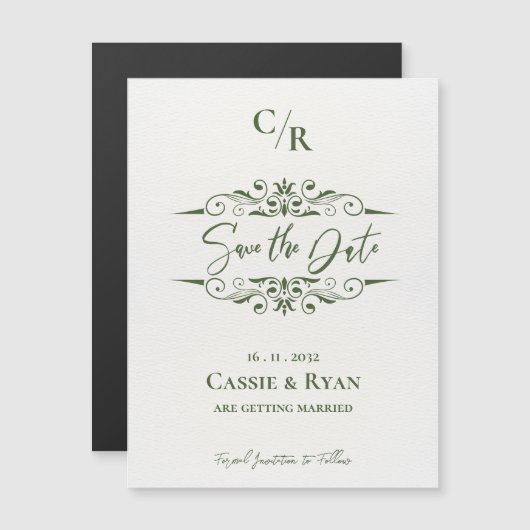 Monogram Intricate Design Wedding Save the Date Magnetkarte (Vorne/Hinten)