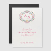 Monogram-Intricate Floral Wedding Save the Date Magnetkarte (Vorne/Hinten)
