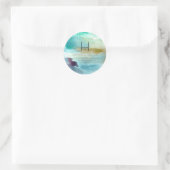 Monogram Iridescent Aqua Blue Brushed Watercolor Runder Aufkleber (Tasche)