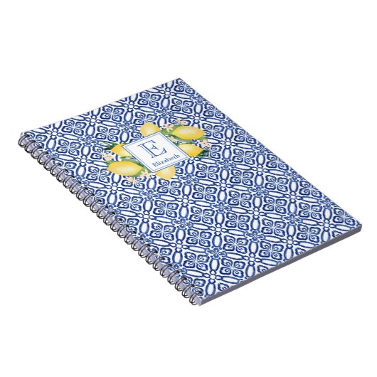 Monogram Italian Inspiriert Lemons Blue Tiles Notizblock (Rechte Seite)