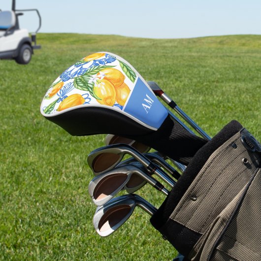 Monogram Italian Lemon Blue Tiles Pattern Golf Headcover