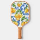 Monogram Italian Lemon Blue Tiles Pattern Pickleball Schläger (Rückseite)