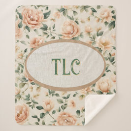 Monogram Ivory and Peach Peony Watercolor Floral Sherpadecke