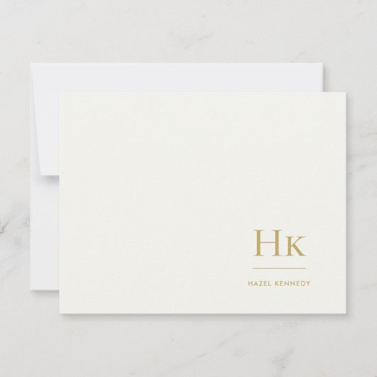 Monogram Ivory Gold Simple Monogrammed Notecard Mitteilungskarte (Vorderseite)