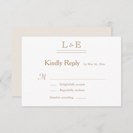Monogram Ivory White Gold Ampersand Wedding RSVP Einladung (Vorne/Hinten)