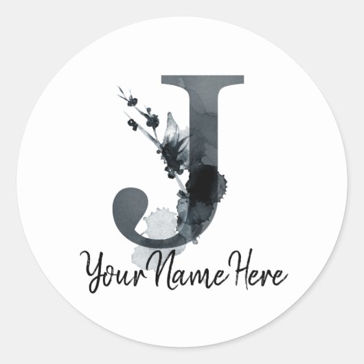 Monogram J Dark Herb Foliage Runder Aufkleber (Vorderseite)