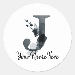 Monogram J Dark Herb Foliage Runder Aufkleber