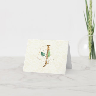 Monogram J Floral Note Card Gold Karte