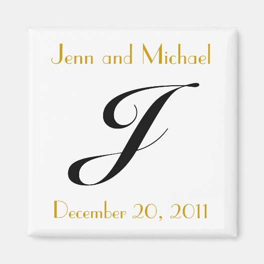 Monogram J Gold & Black Wedding Ankündigung Magnet (Vorne)