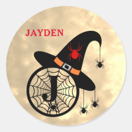 Monogram J Halloween Sky Hexenspinnen Name Runder Aufkleber