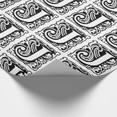 Monogram J Initial Black and White Art Deco Geschenkpapier (Ecke)