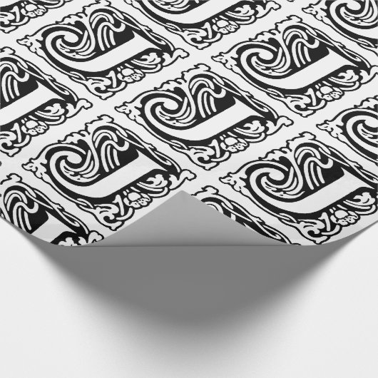 Monogram J Initial Black and White Art Deco Geschenkpapier (Ecke)