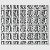 Monogram J Initial Black and White Art Deco Geschenkpapier (Flach)