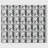 Monogram J Initial Black and White Floral Pattern Geschenkpapier (Flach)