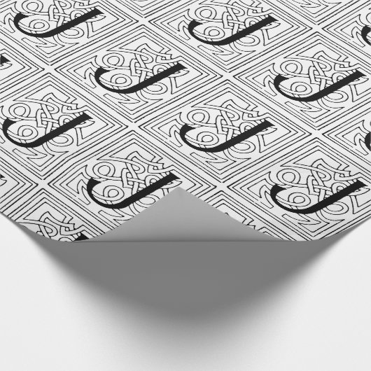 Monogram J Initial Black and White Scroll Pattern Geschenkpapier (Ecke)