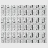 Monogram J Initial Black and White Scroll Pattern Geschenkpapier (Flach)