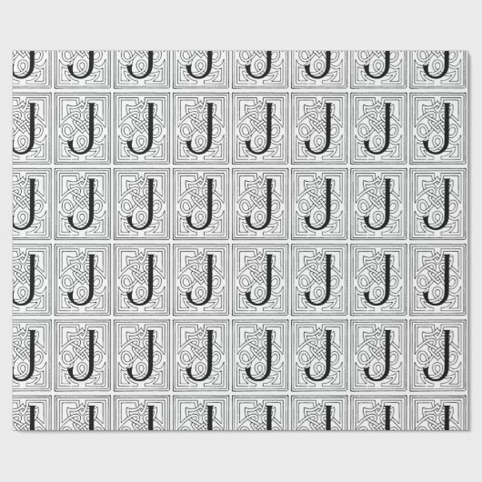 Monogram J Initial Black and White Scroll Pattern Geschenkpapier (Flach)