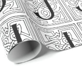 Monogram J Initial Black and White Scroll Pattern Geschenkpapier (Rolleneckpunkt)