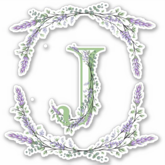 Monogram J Lavender Eucalyptus Aufkleber (Vorderseite)