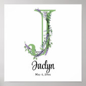 Monogram J Lavender Eucalyptus Kinderzimmer Poster (Vorne)