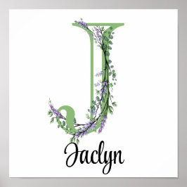 Monogram J Lavender Eucalyptus Kinderzimmer Poster