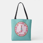 Monogram J Letter with Peony Blume Image Toag Tasche (Rückseite)