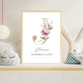 Monogram J Pink White Floral Gold Letter Kinderzim Poster