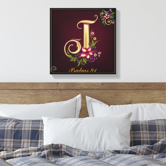 Monogram J Premium Wrapped Canvas (Gloss) Leinwanddruck (Insitu (Schlafzimmer))
