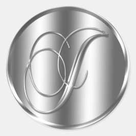 Monogram J Silver Color Wedding Invitation Holiday Runder Aufkleber