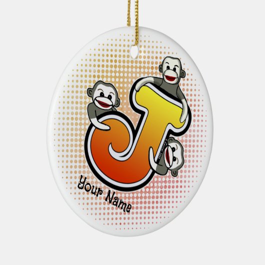 Monogram J Sock Monkey Keramik Ornament (Rechts)