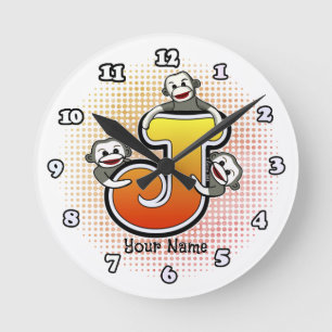 Monogram J Sock Monkey-Uhr Runde Wanduhr