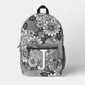 Monogram "J" Sunflower Pattern Black and White DIY Bedruckter Rucksack (Vorderseite)