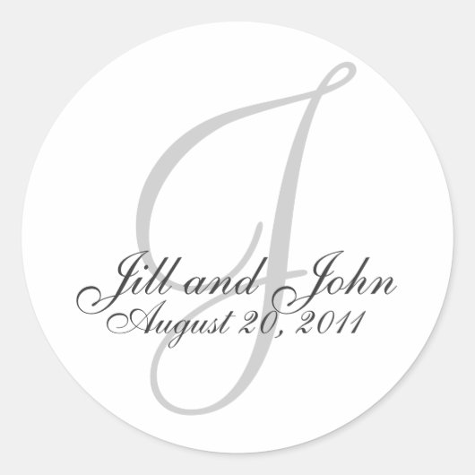Monogram J Wedding White Bride Groom Siegel Sticke Runder Aufkleber (Vorderseite)