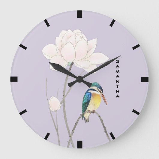 Monogram Japanese Vintage Kingfisher Wall Clock Große Wanduhr (Vorderseite)
