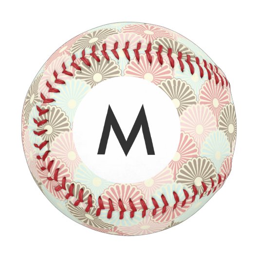 Monogram japanisches Vintage-Muster Baseball (Vorderseite Links)