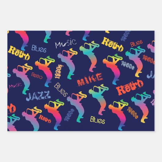 Monogram Jazz Musicians Retro Music Party POP ART Geschenkpapier Set (Vorderseite 2)