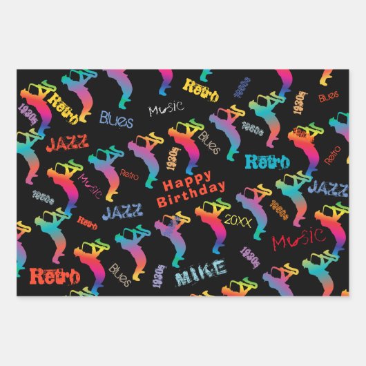 Monogram Jazz Musicians Retro Music Party POP ART Geschenkpapier Set (Vorderseite)