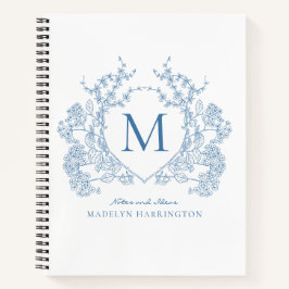 Monogram Journal des Royal Blue Floral Wappen Notizblock