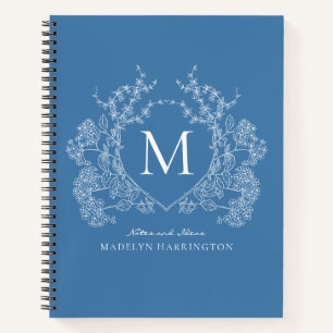 Monogram Journal Vintag French Blue Floral Wappen Notizblock